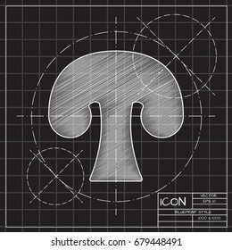 Vector blueprint mushroom icon on engineer and architect background 