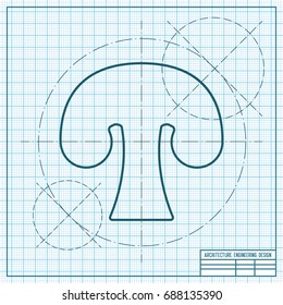Vector blueprint mushroom icon on engineer and architect background 