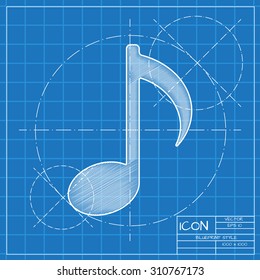 Vector blueprint music icon . Engineer and architect background. 