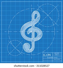 Vector blueprint music icon . Engineer and architect background. 