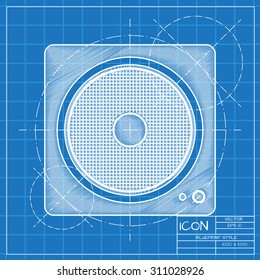 Vector blueprint music icon . Engineer and architect background. 