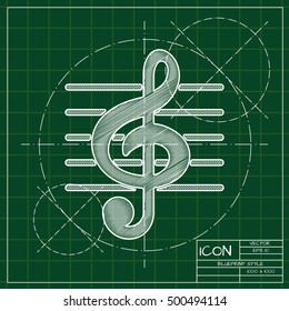 Vector blueprint music icon . Engineer and architect background. 