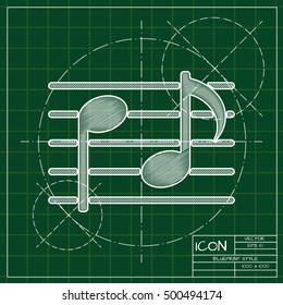 Vector blueprint music icon . Engineer and architect background. 