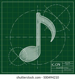 Vector blueprint music icon . Engineer and architect background. 