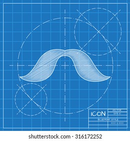 Vector blueprint mustache icon on engineer or architect background.  
