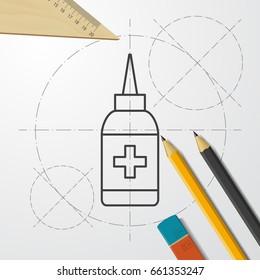 Vector blueprint nasal spray bottle on engineer and architect background . Medical icon 