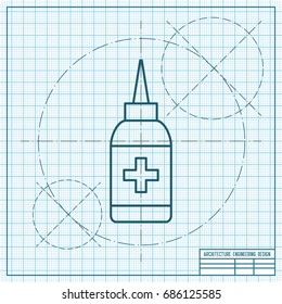 Vector blueprint nasal spray bottle on engineer and architect background . Medical icon 