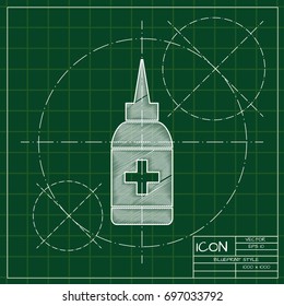 Vector blueprint nasal spray bottle on engineer and architect background  . Medical icon 