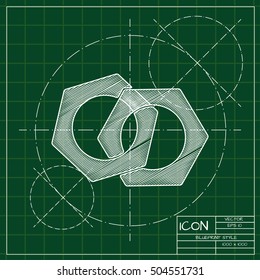 Vector blueprint nut icon . Engineer and architect background. 
