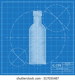 Vector blueprint olive oil bottle template on engineer or architect background.  