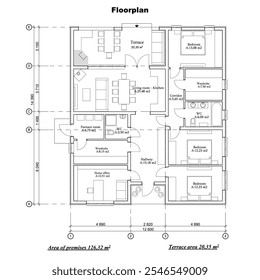 Projeto vetorial de uma planta de edifício de um andar