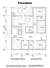 Projeto vetorial de uma planta de edifício de um andar