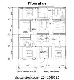 Projeto vetorial de uma planta de edifício de um andar