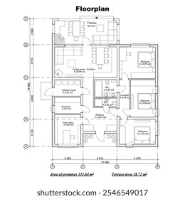 Projeto vetorial de uma planta de edifício de um andar