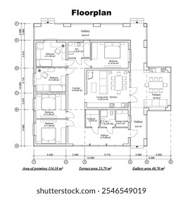 Projeto vetorial de uma planta de edifício de um andar