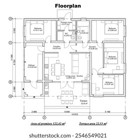 Projeto vetorial de uma planta de edifício de um andar