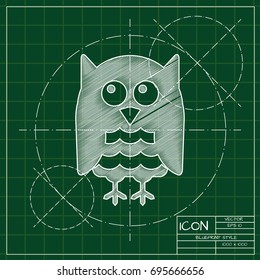Vector blueprint owl icon on engineer and architect background  