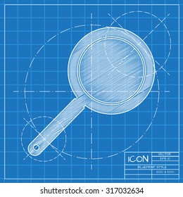 Vector blueprint pan icon on engineer or architect background.  