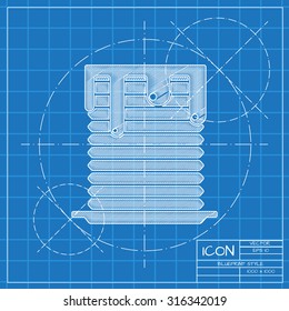 Vector blueprint pancakes breakfast icon on engineer or architect background.  