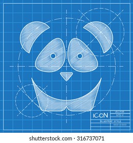 Vector blueprint panda icon on engineer or architect background.  