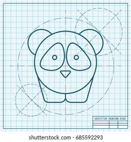 Vector blueprint panda icon on engineer and architect background 
