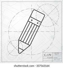 Vector blueprint of pen icon on engineer or architect background 