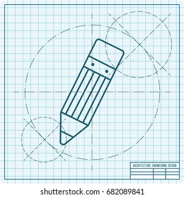 Vector blueprint pencil icon on engineer and architect background 