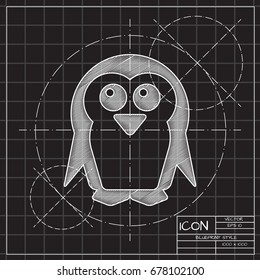 Vector blueprint penguin icon on engineer and architect background