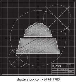 Vector blueprint pet food dish icon on engineer and architect background 