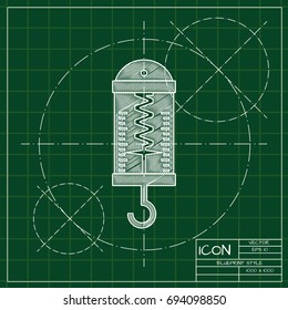 Vector blueprint physics dynamometer for laboratory work on engineer and architect background  
