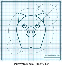 Vector blueprint pig icon on engineer and architect background 