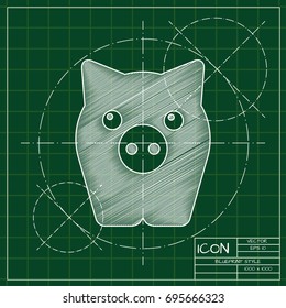 Vector blueprint pig icon on engineer and architect background  