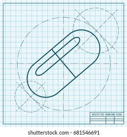 Vector blueprint pill icon on engineer and architect background 