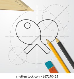 Vector blueprint ping-pong icon on engineer and architect background 