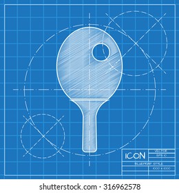 Vector blueprint ping-pong single player icon on engineer or architect background.  