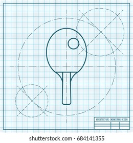 Vector blueprint ping-pong single player icon on engineer and architect background
