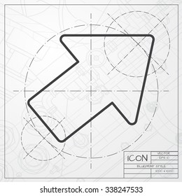 Vector blueprint of pointer icon on engineer or architect background 