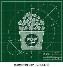 Vector blueprint pop corn icon . Engineer and architect background.