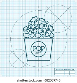 Vector blueprint pop corn icon on engineer and architect background 