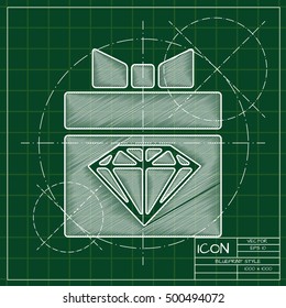 Vector blueprint present diamond icon . Engineer and architect background. 