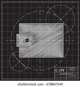 Vector blueprint purse icon on engineer and architect background 