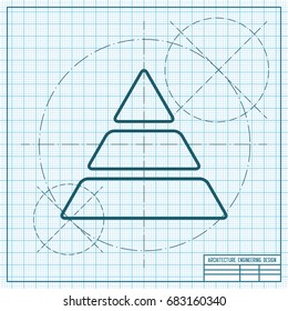 Vector blueprint pyramid icon on engineer and architect background 