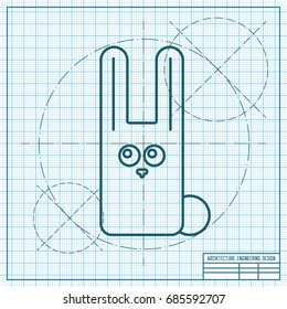 Vector blueprint rabbit icon on engineer and architect background 