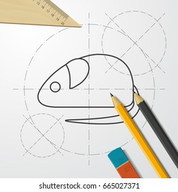 Vector blueprint rat or mouse icon on engineer and architect background 
