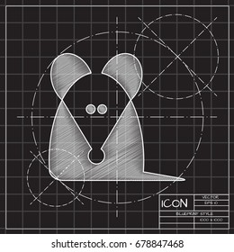 Vector blueprint rat or mouse icon on engineer and architect background 