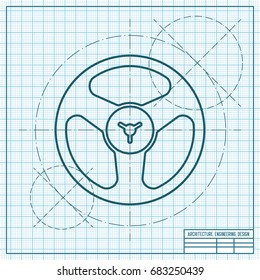 Vector blueprint retro bobbin icon on engineer and architect background