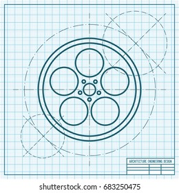 Vector blueprint retro bobbin icon on engineer and architect background 