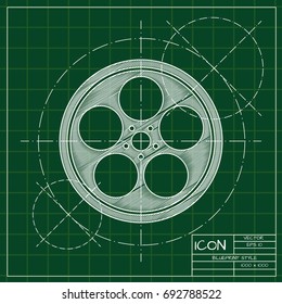 Vector blueprint retro bobbin icon on engineer and architect background