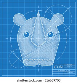 Vector blueprint rhinoceros icon on engineer or architect background.  