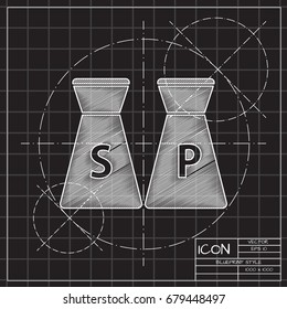 Vector blueprint salt and pepper icon on engineer and architect background 